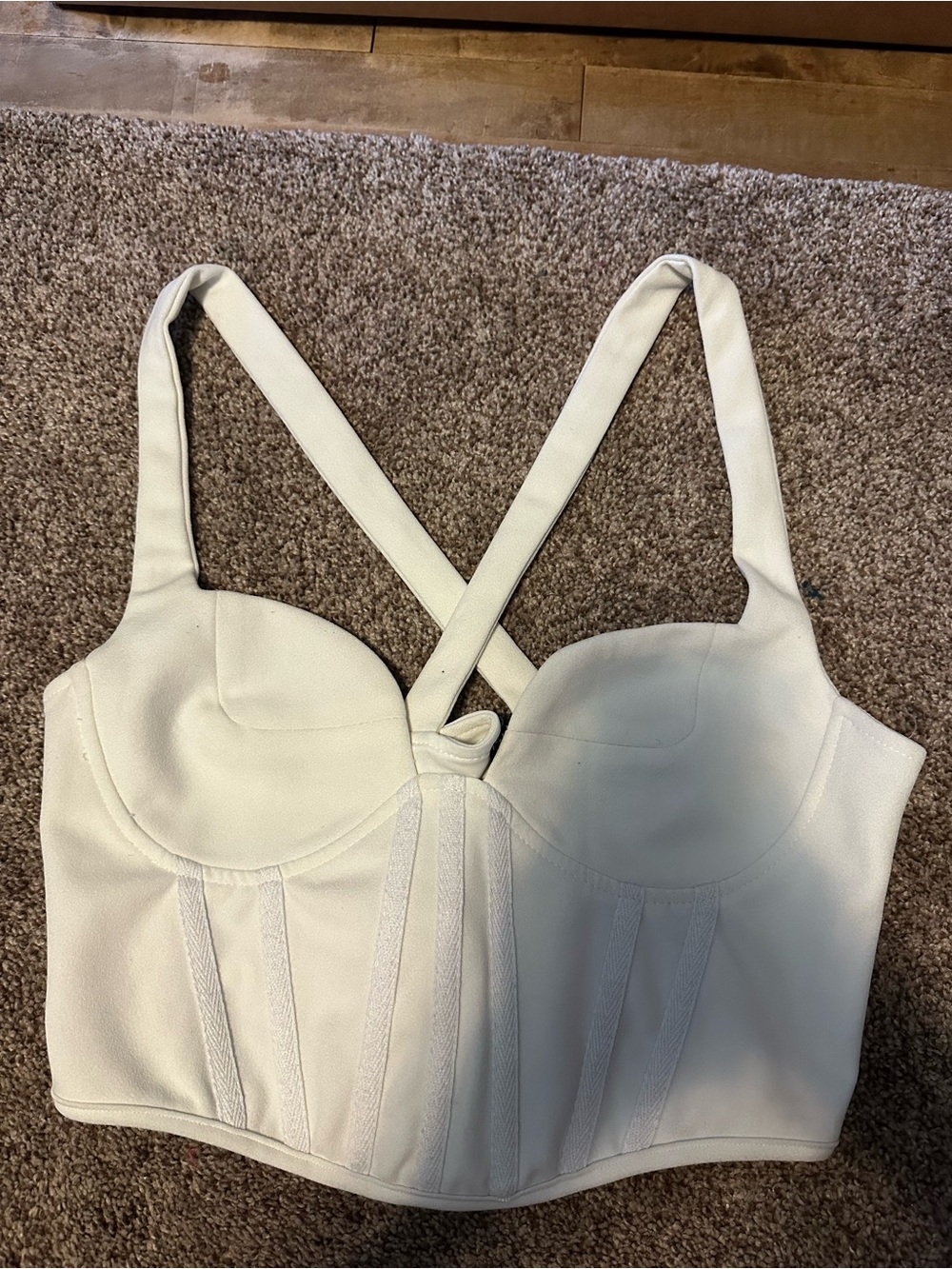 Nasty Gal Ivory Cross-Back Bustier Crop Top